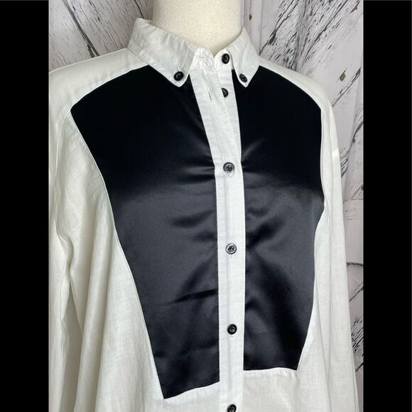 One X One Teaspoon White/Black Button Down Shirt Relaxed Fit S - Picture 2 of 7